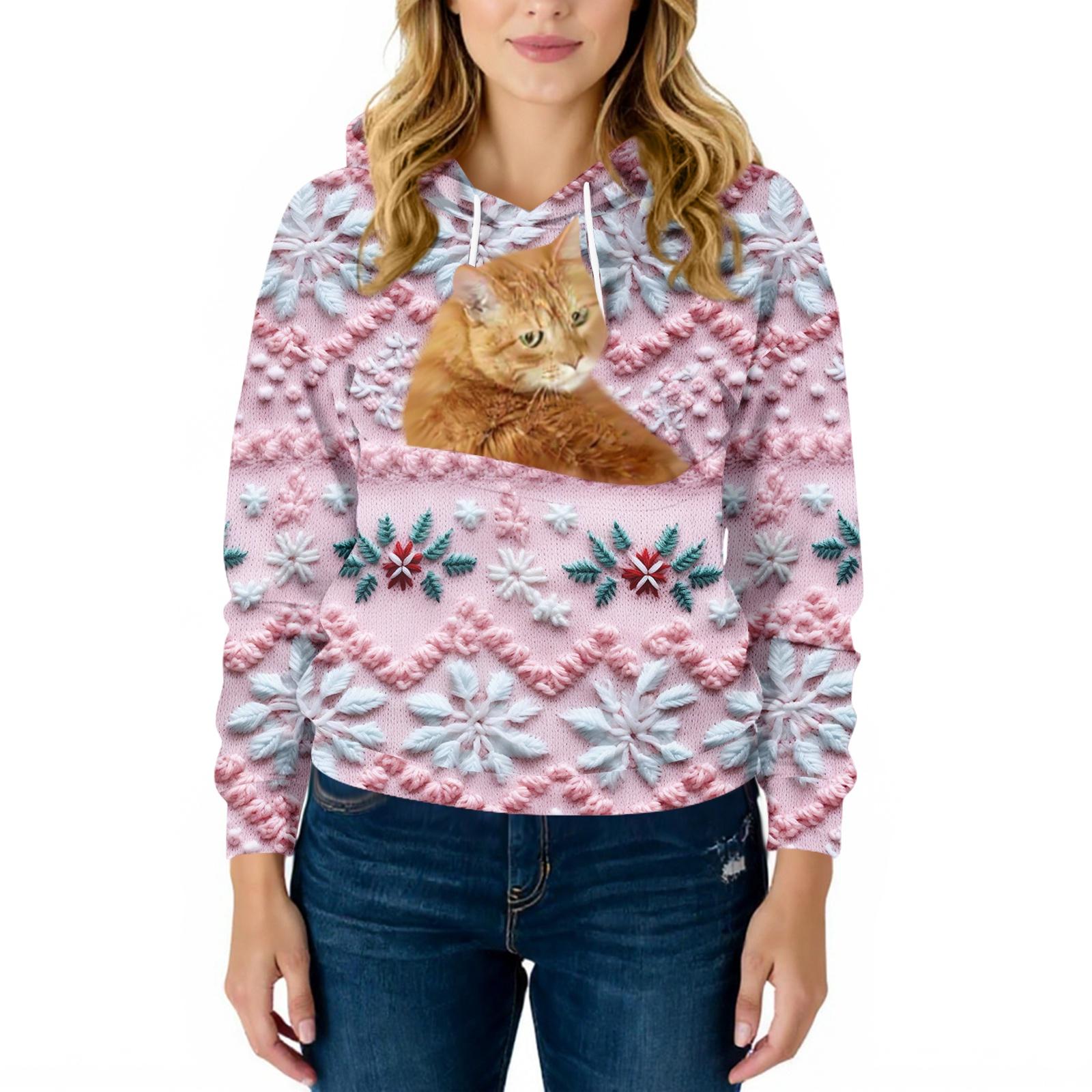 

Женский модный повседневный свитшот с длинными рукавами, карманом, капюшоном и принтом XL