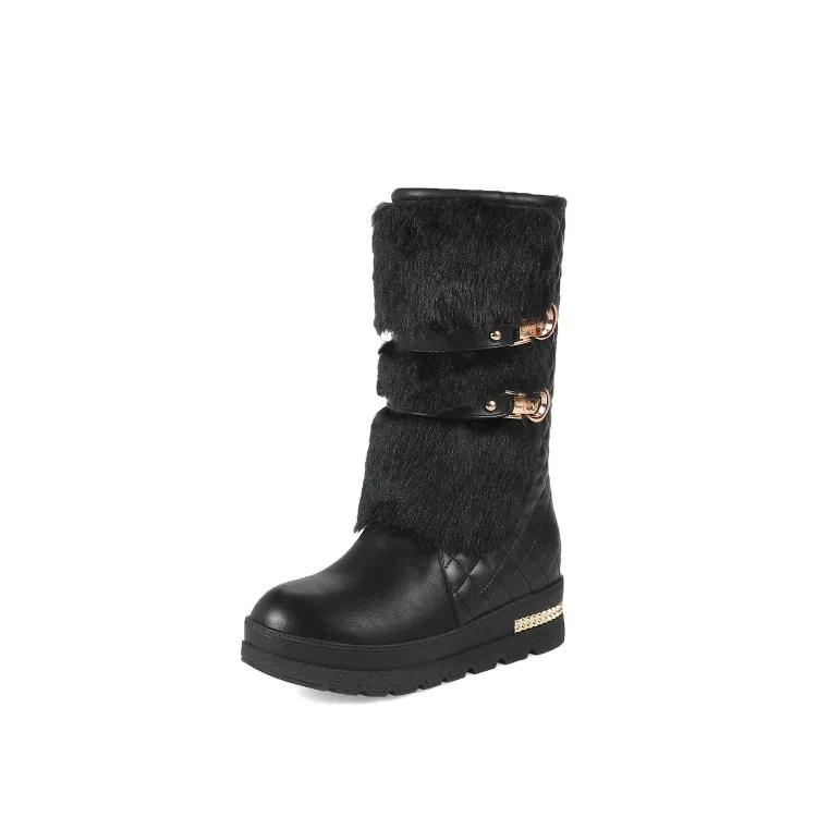 Fashion Metal Decoration Woman Winter Snow Boots Large Size Plush Warm Mid-calf Boots Ladies Height Increasing Shoes Women