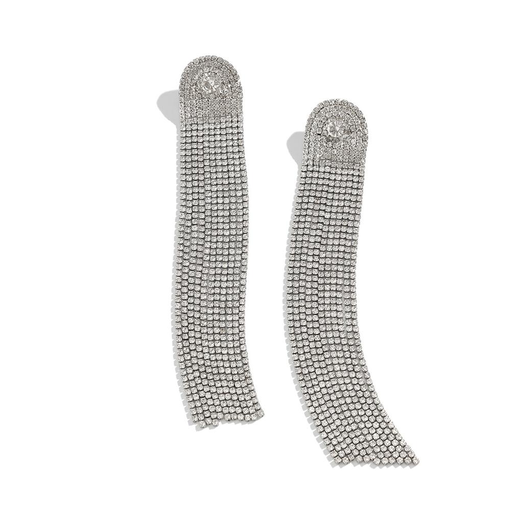 Light luxury party full of diamond temperament stud earrings female ins exaggerated simple versatile long New Year's earrings