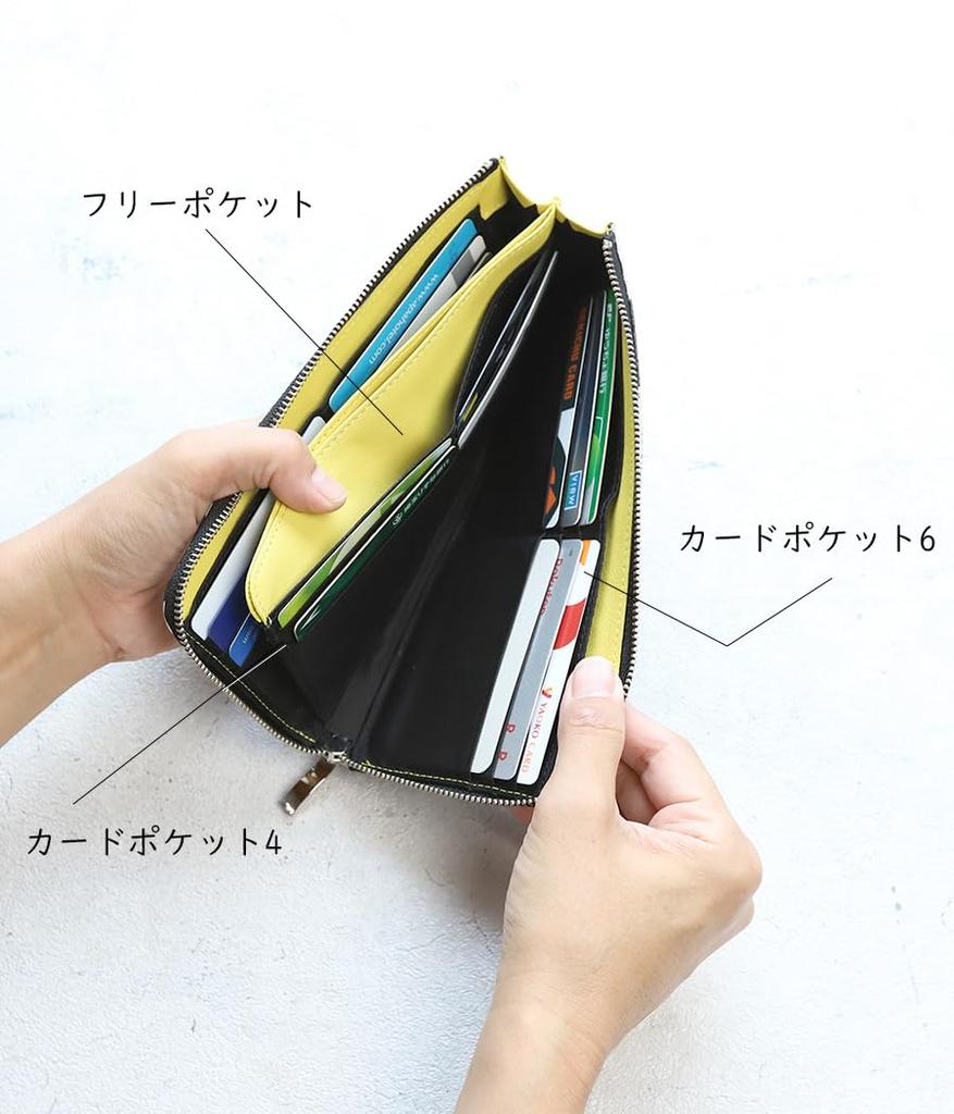 VIA DOAN Women's Slim L-Shaped Zipper Long Wallet, Genuine Leather, Polka Dot Pattern, Made in Japan [No. 561]