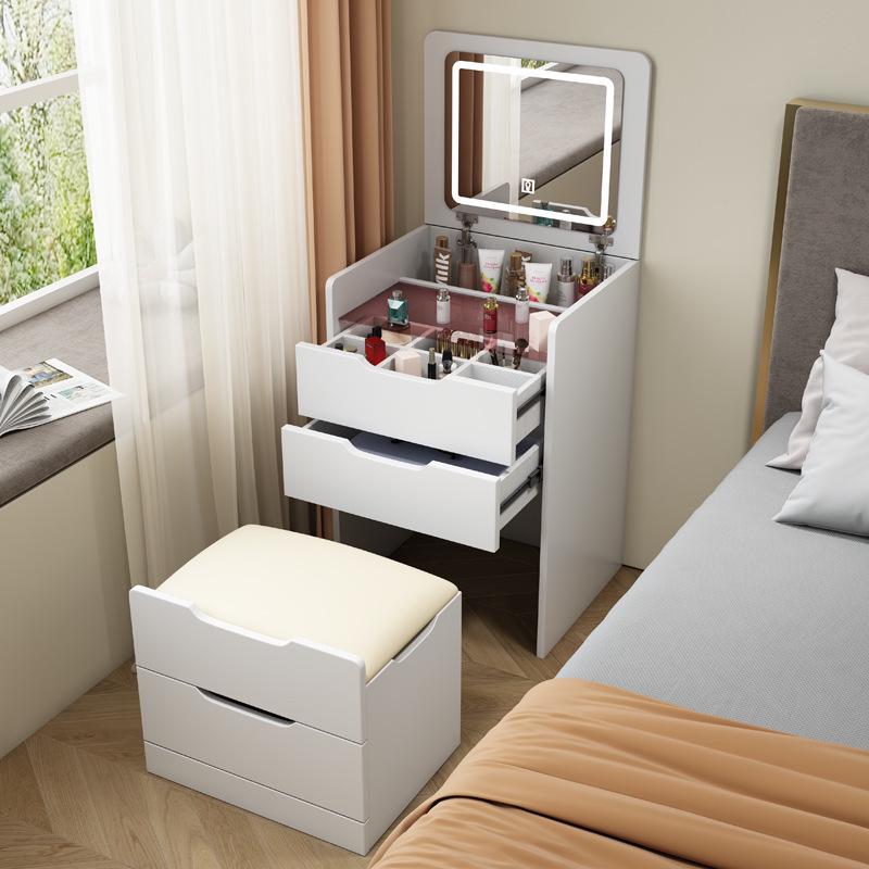 Flip-Top Modern Vanity Storage Cabinet - Bedside Table with Makeup Desk