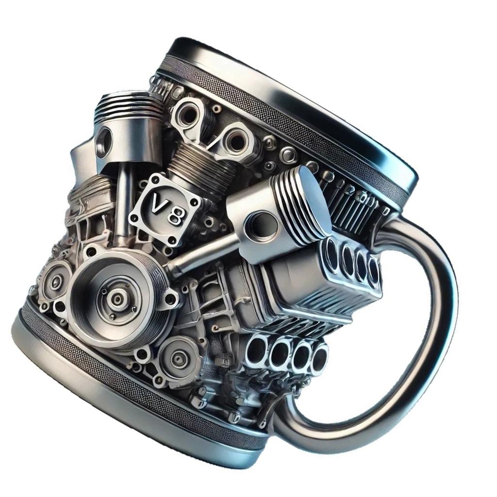 Stainless Steel Resin Insulated Coffee Mug with Engine Mechanical Detailing Beer Cup For Automotive Enthusiasts