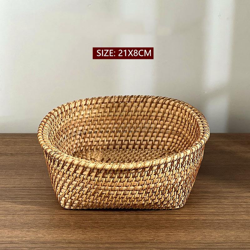 1PC Handmade Woven Fruit Basket Exquisite Snack and Fruit Tray Large-sized Rattan Snack Storage Basket Kitchen Bread Basket