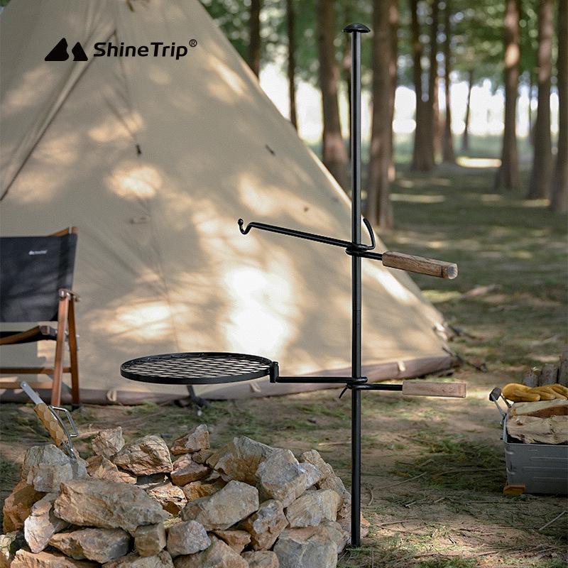 Qvien Multifunctional Portable Cast Iron Camping Grill Rack for BBQ and Bonfire