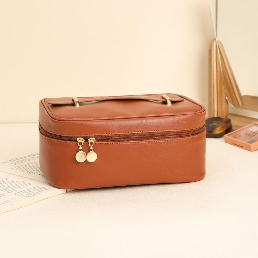 Cosmetic Bag Fashion Square Leather Portable Handheld Makeup Bag Short Trip Toiletries Storage Cosmetic Bag