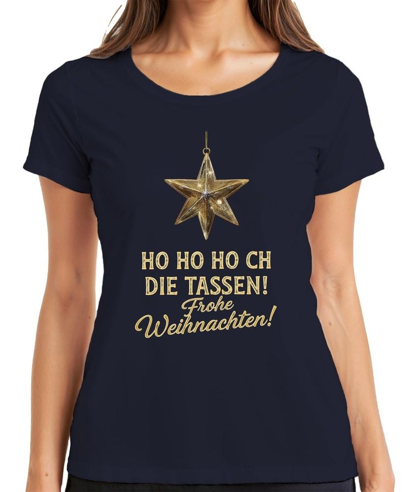 Merry Christmas Ho Ho High The Mugs Poinsettia Gold Ladies TShirt S