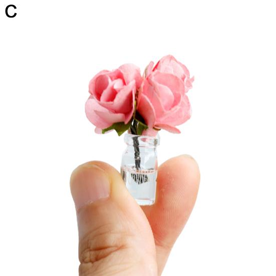 

1:12 1:8 Scale Mini Dollhouse Vase Micro Landscape Colorful Flower Glass Bottle Miniature Decoration for Scene Props C