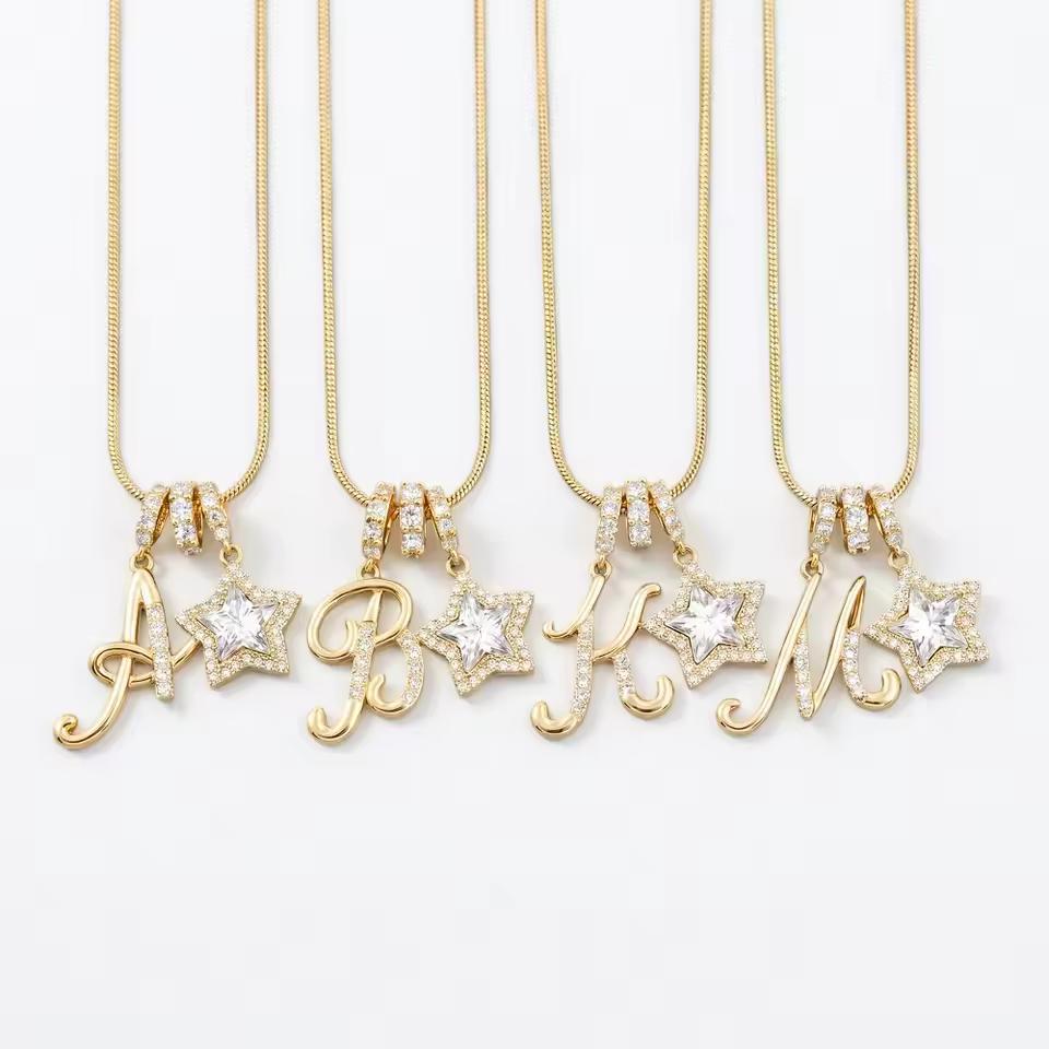 26 Alphabet Pendant Initial Letter Star Necklace Couple Name Jewelry Gifts