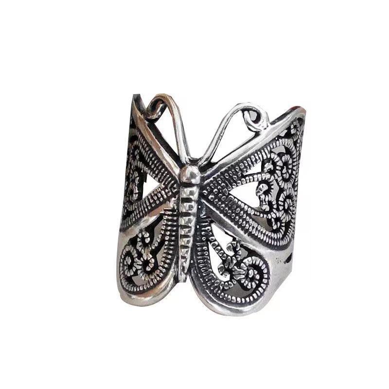 Retro Tibetan Silver Butterfly Ring Women's Fashion Boho Ethnic Turkish Vintage Wedding Rings