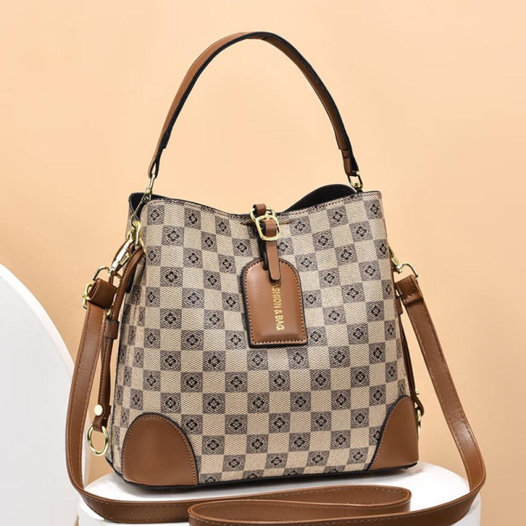 Fashion Handbag Splicing Color Print Single Shoulder Oblique Span Bucket Bag Length 23cm Wide 12cm High 22cm