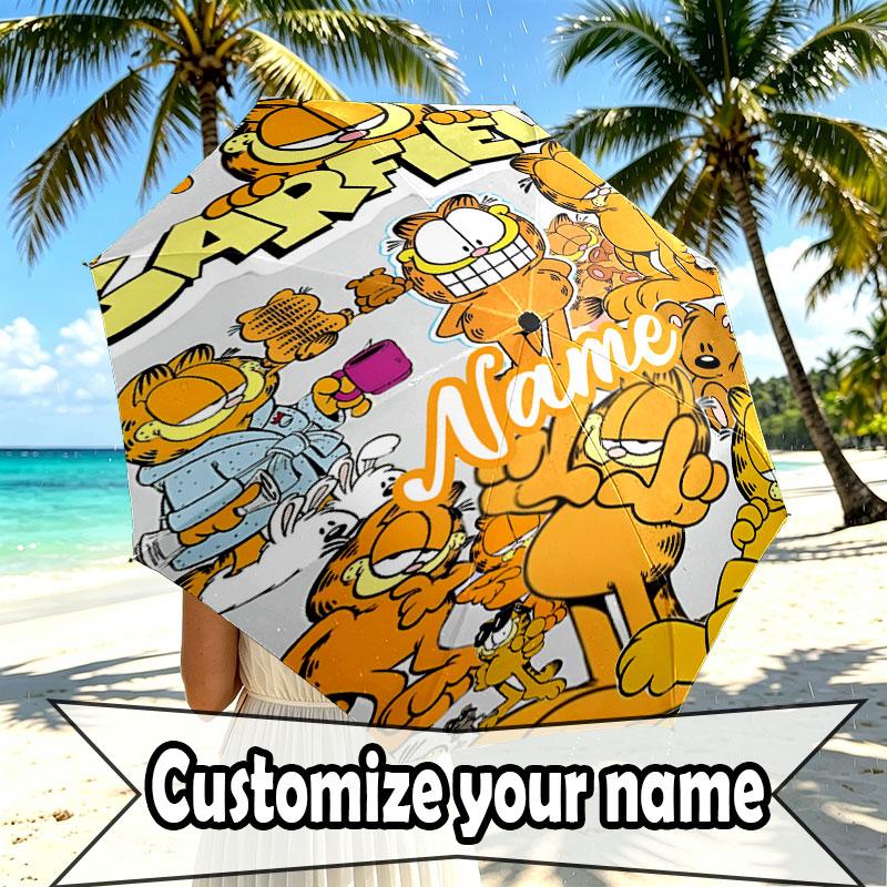 Personalisierter Garfield-Druckschirm mit individuellem Namen, Automatisches Öffnen und Schließen, Stabiler 8-Rippen-Rahmen, Für Pendeln, Camping, Wandern, Geburtstagsgeschenk