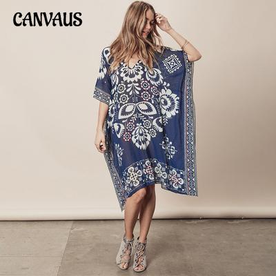 Sommer Damen Blau Abteilung Gedruckt Strand Cover-up Lose Anti Urlaub Sonne Hemd Bikini Cover-ups
