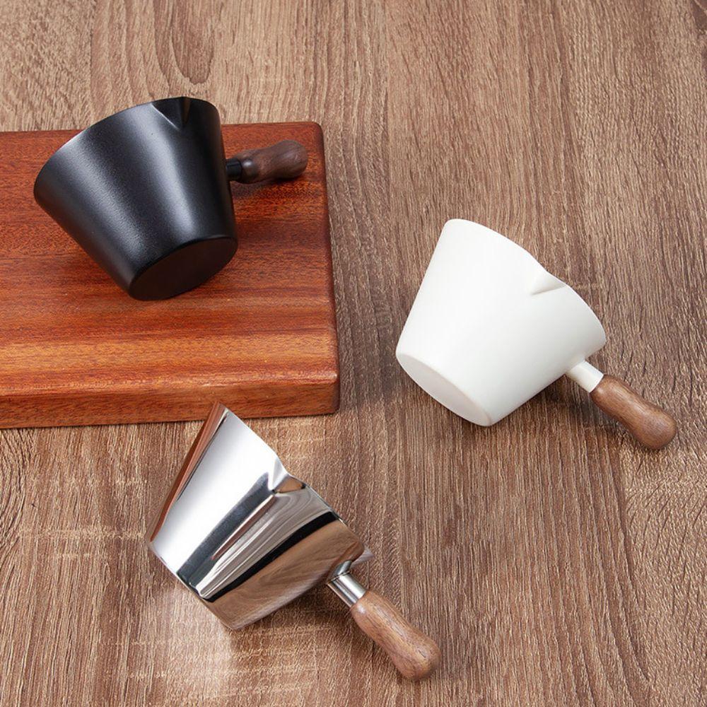 Walnut Handle Coffee  Extraction Cup 304 Stainless Steel Milk Cup Multifunctional Dosing Cup  Cafe