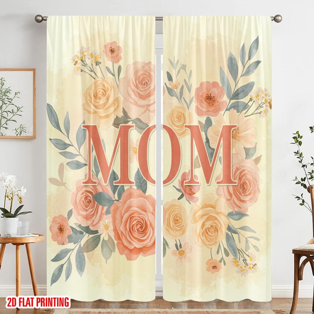 2 Stück 2D Flachdruck Vorhang Mutter Blumen Rosen Malerei Polyester Ohne Strom Saisonale Party- & Feiertagsdeko Perfekt für