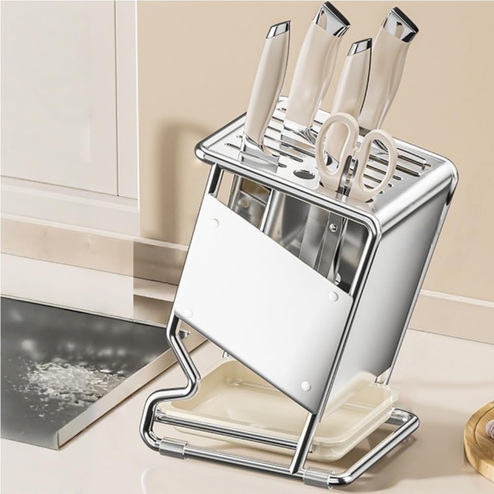 Stainless Steel Kitchen Knife Holder Organizer Countertop Multifunctional Utensil Storage Rack