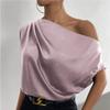 Satin Shirt2025 Spring European and American Women Satin Artificial Silk Irregular Sloping Shoulder off-Neck Sleeveless Shirts