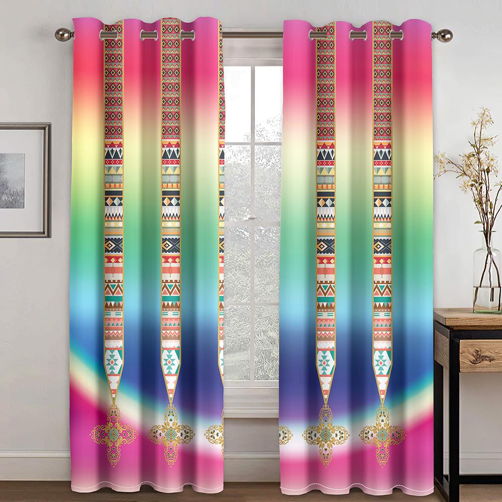 

2pcs Mexican Themed Geometric Pattern Curtains Rod Pocket Curtain For Public Places Living Room Bedroom Office Study Room Home 2x60Wx50H(CM)&Grommet Top