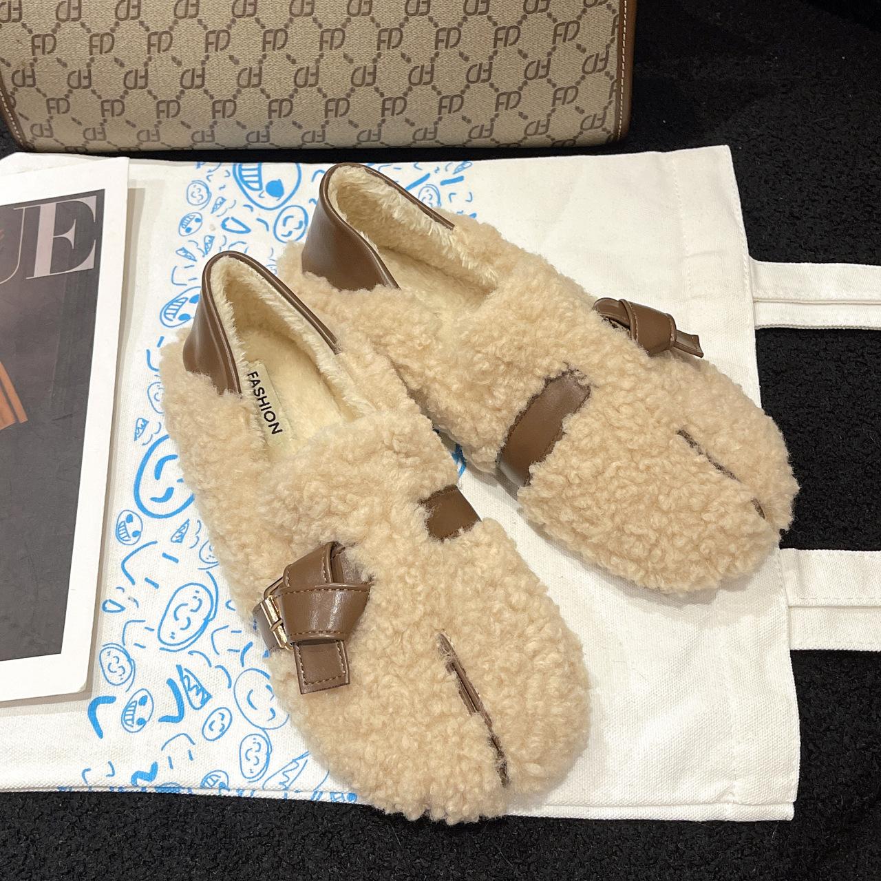 

Европейские и американские теплые плюшевые туфли женские зимние 2024 года новый дизайн плюшевые туфли на плоской подошве из хлопка Zapatos De Mujer Trafza 38 абрикосовый