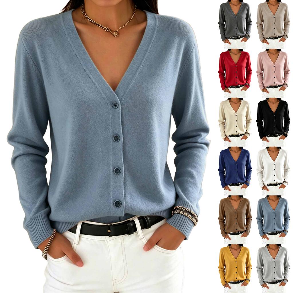 Women's Color Button Front Cardigan Sweater Loose Fit Casual Top