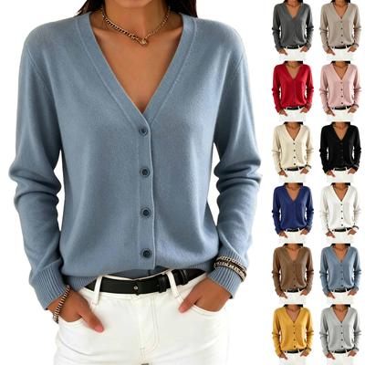 Damen Strickjacke mit Farbknöpfen Lockerer Schnitt Lässiges Oberteil