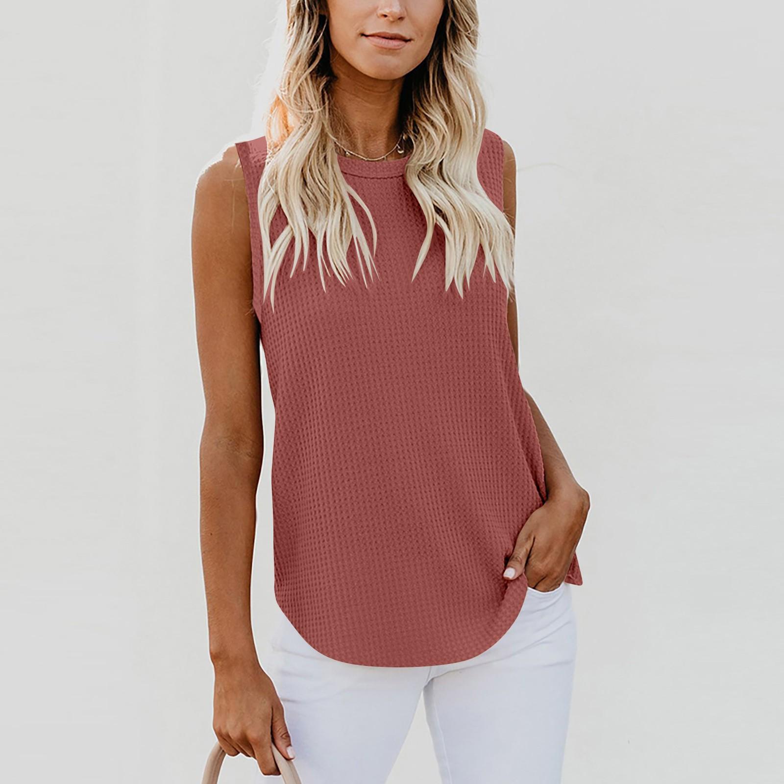 

Новые летние женские однотонные футболки без рукавов с круглым вырезом, топы и жилеты XL красный