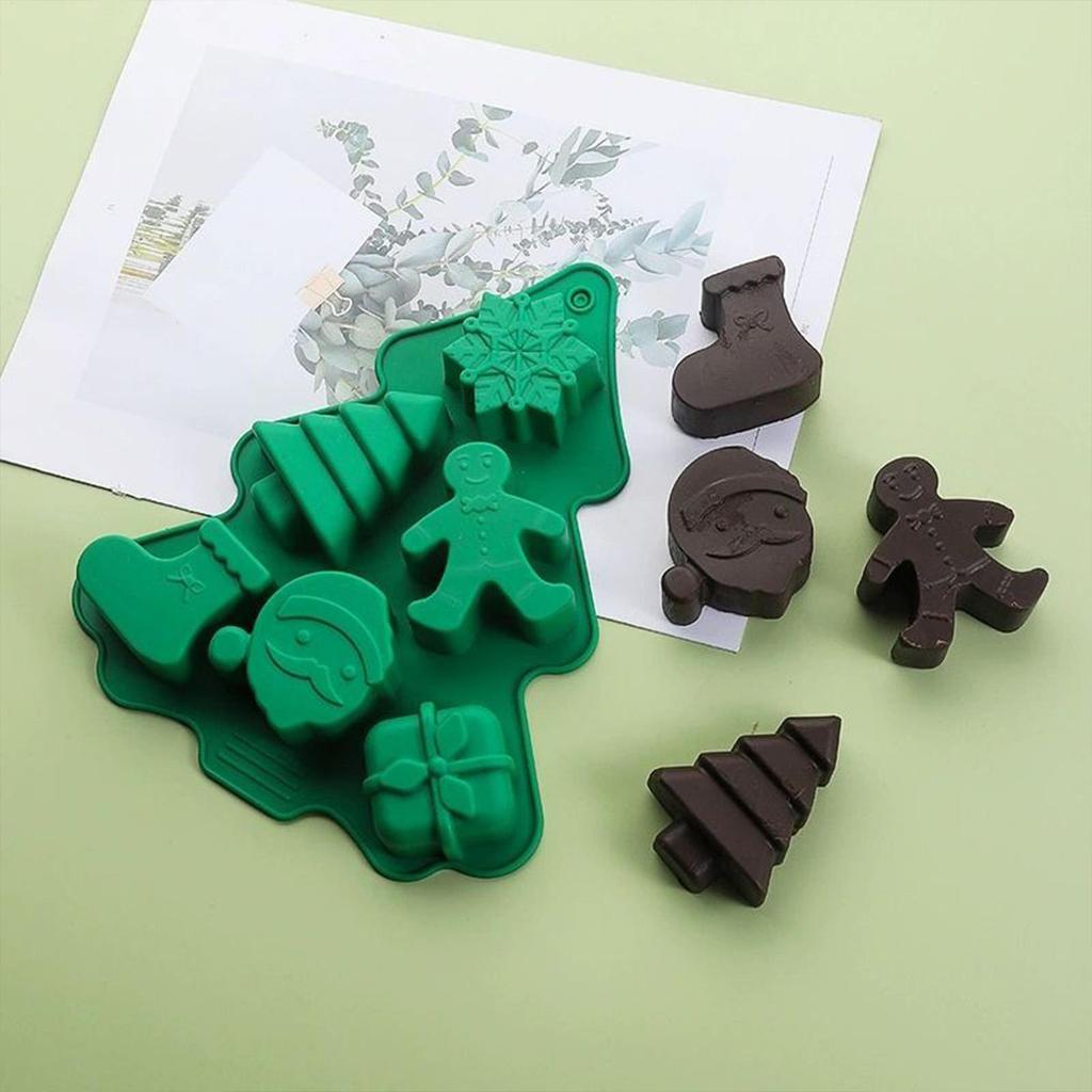 Christmas Candy Molds Silicone 6-Cavity Silicone Baking Tool 3D Festive Snowflake Tree Santa Moulds For Cupcake Topper Mousse