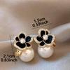 Temperament Elegant Black Camellia Pearl Stud Earrings For Women Girls Fashion Zircon Flowers Earrings Jewelry Accessories Gifts