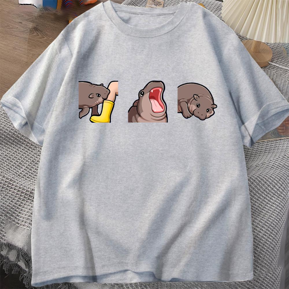 Men's Casual Wear Funny Hippo Moo Deng Printing T-shirt Pygmy Hippo Moo Deng T Shirts Hippo Graphic Kids Women Clothes Tops