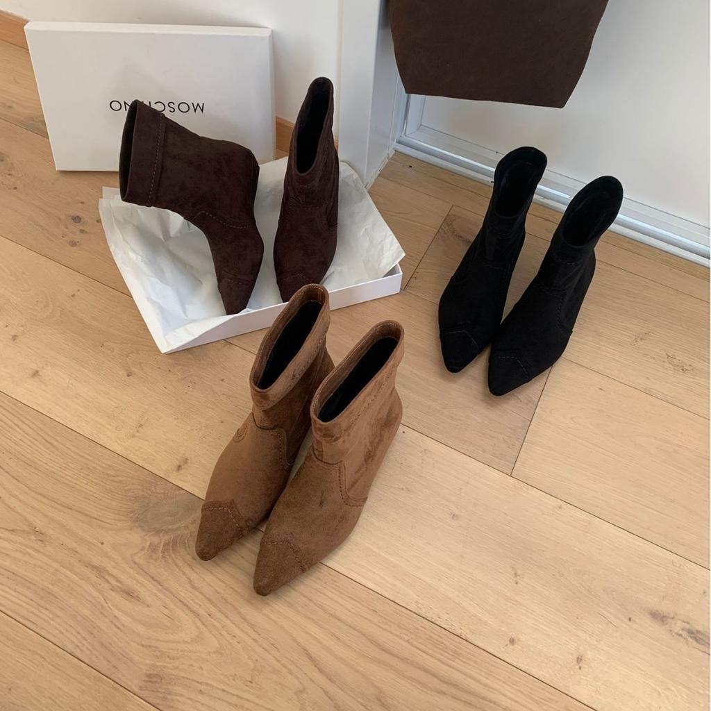 2025 autumn and winter new temperament pointed head low slope heel Chelsea thin niche low tube women's short boots