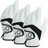 Golf Combination of Natural and Synthetic Rain and Sweat Golf Wear Men's Gloves, 3-Pack, Leather, Soft, Flexible, Breathable, Non-Slip Grip,