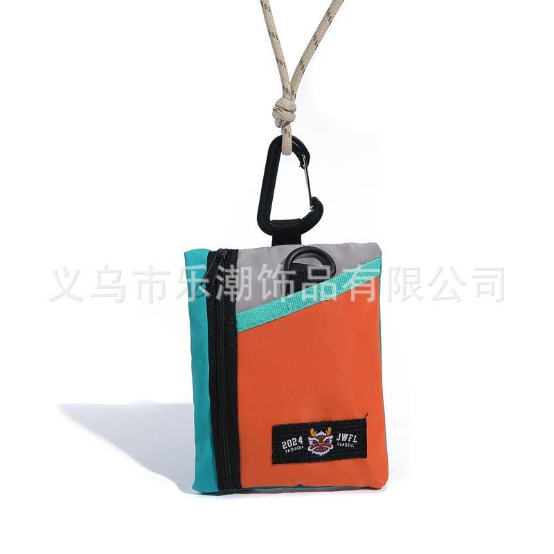 Zipper Cute Personality Neck Thin Small Bag Men's Trendy Bag Splicing Contrasting Color Card Bag Women's Mini Change Bag Hip Hop