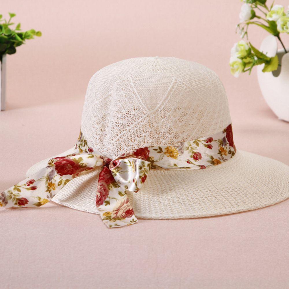 Ribbon Bowknot Visor Hats Girls Fisherman Hats Women Beach Cap Women Sun Hat Wide Brim Straw Hats