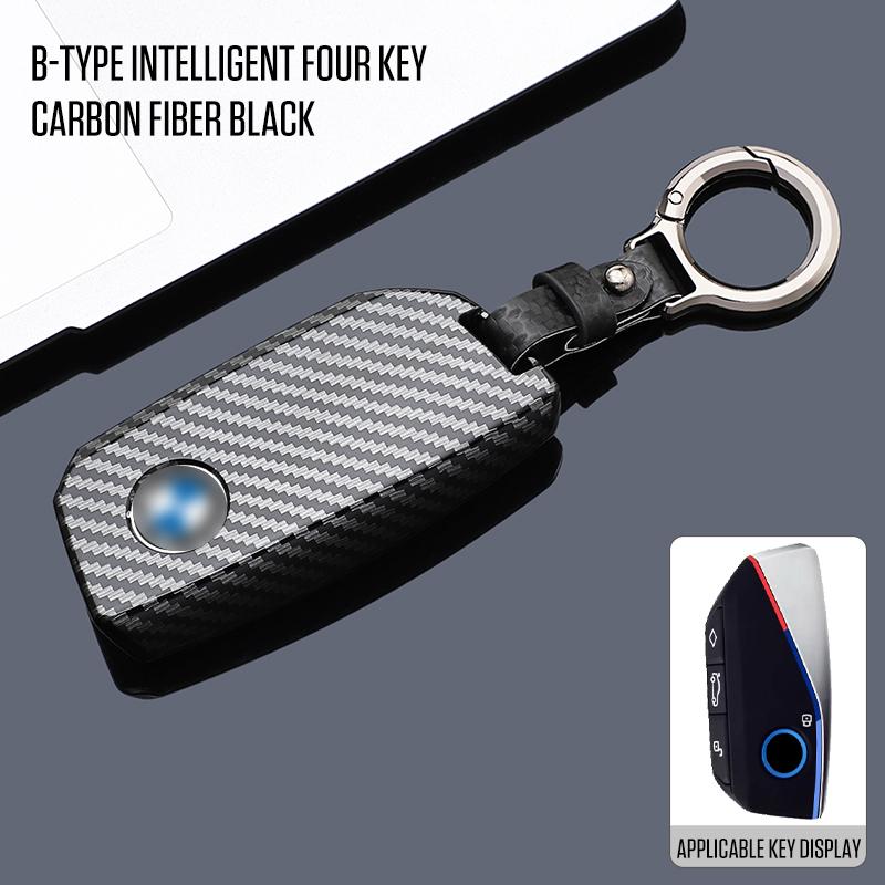 ABS Carbon Style Car Key Case Cover Fob Keychain for BMW 7 Series X7 I7 IX 740LI Alcantara Remote Protection Shell Skin Holder