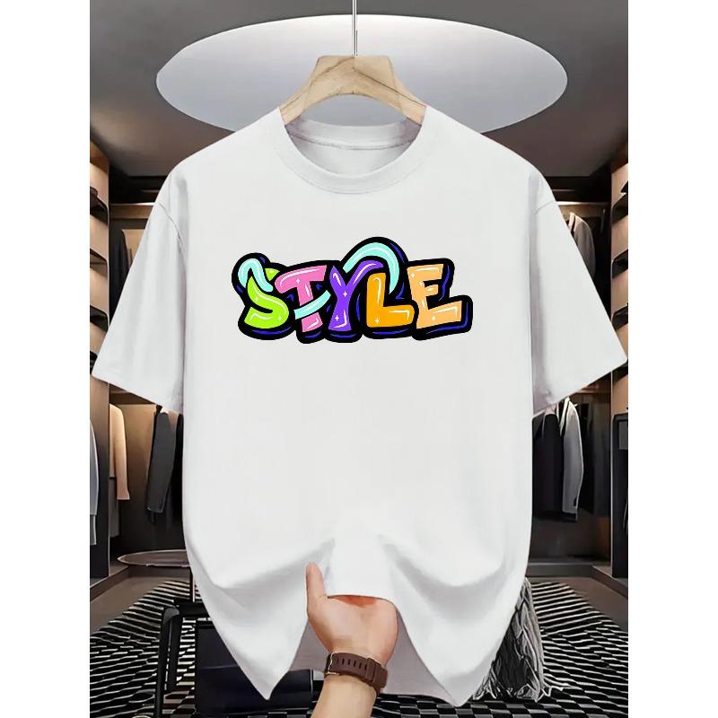 European Size Summer Men'S Fashion Short-Sleeve T-Shirt with Letter Pattern Print