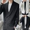 Men Sweater Coat Turn-down Collar Solid Color Long Sleeves Cardigan Buttons Warm Elastic Double-breasted Men Spring Coat for Work