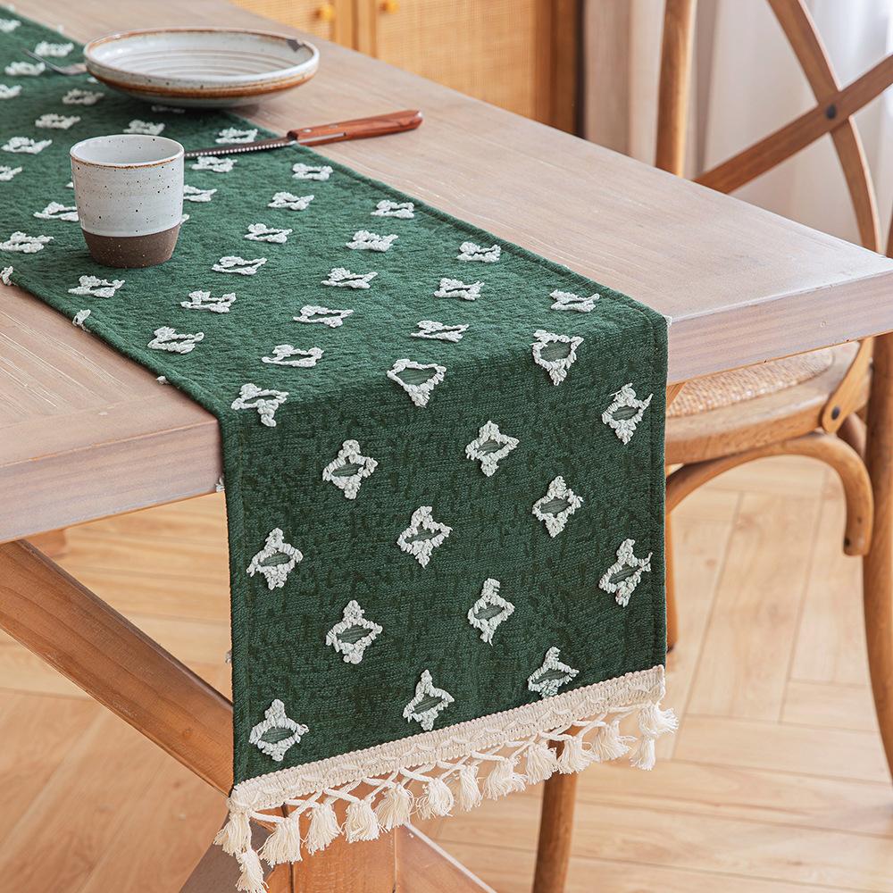 1pc Boho Table Runner for Home Decor Macrame Cream Yellow Farmhouse Table Runner with Tassels for Bohemian Dining Bedroom Decor