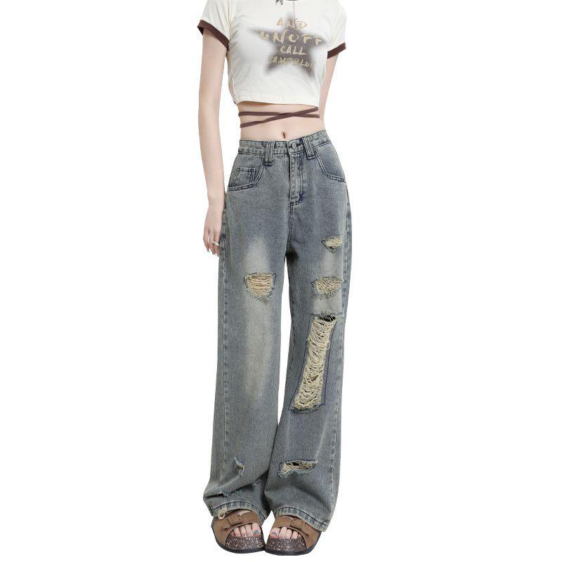 High Waist Ripped Wide Leg Jeans for Women - Trendy Slimming Fit