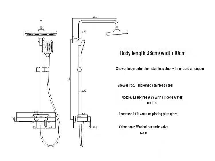 Lyxigt Regnduschhuvud i Helkoppar med Stor Förvaring och Justerbar Temperaturkontroll