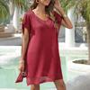 V-neck Sleeveless Side Split Loose Fit Beach Dress Women Hollow Out Solid Color Swimwear Cover Up Beachwear