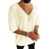 T-shirt da uomo estiva lavorata a maglia con scollo a V mezze maniche Pullover ampio in puro colore Elastico Casual di media lunghezza Sport quotidiano Top Maglieria