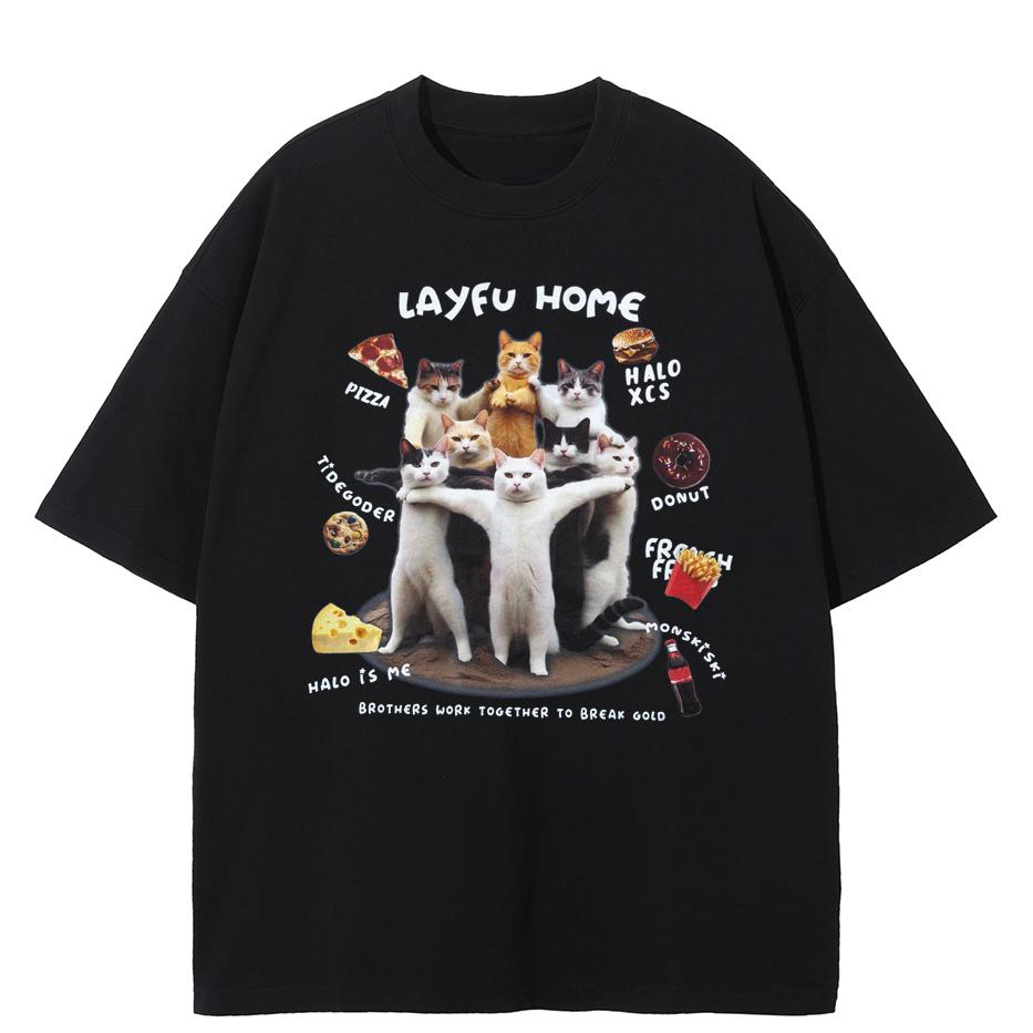 Streetwear Funny Cats Graphic T-Shirt Cotton Tshirt Unisex Tops Tees Short Sleeves T Shirt - Men's Summer Cotton Graphic Tee