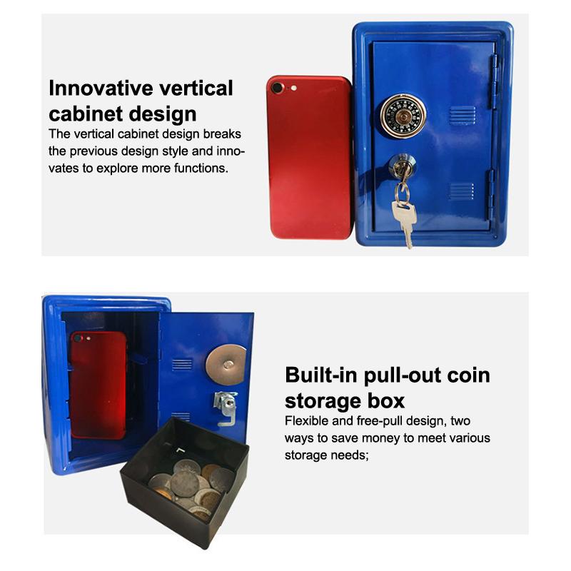 Frcctre Kids Safe Bank, Money Box With Coin Tray, Mini Locker Small Safe Storage Box Piggy Bank With Combination Lock And Key