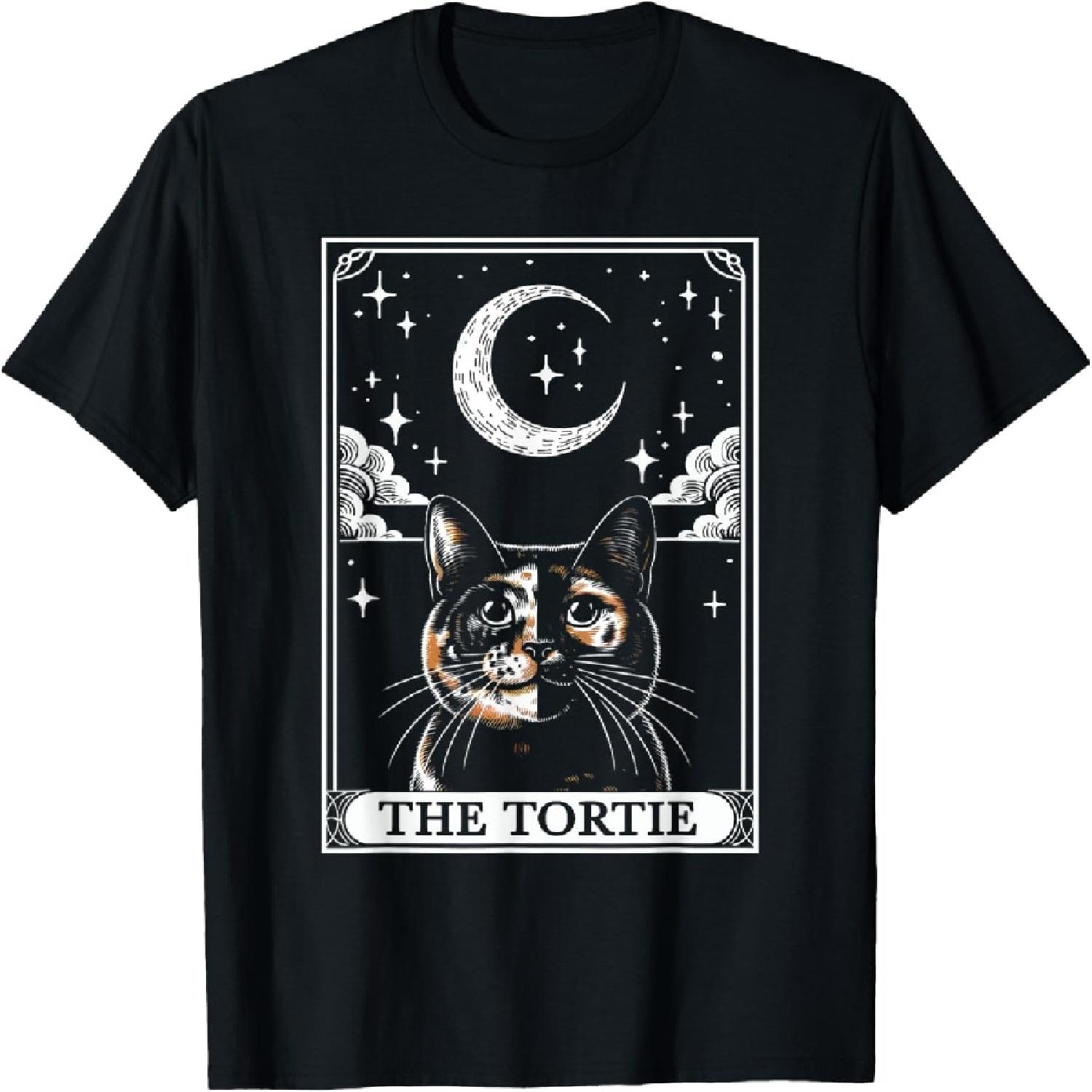 Tarot Card Vintage Crescent Moon Tortie Cat Mom Cat Lovers T-Shirt S