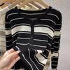 Women's Korean Striped Knit Cardigan - Loose, Thin, Long Sleeve, Round Neck, Spring/Autumn Fashion