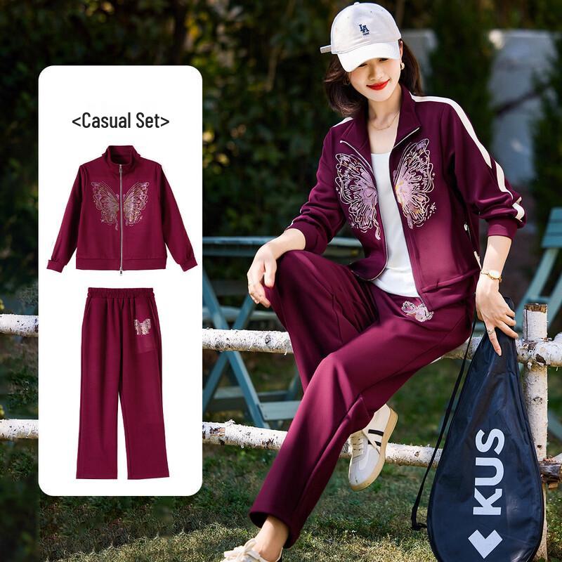 Mid-Aged Women's Butterfly Print Sportswear Set