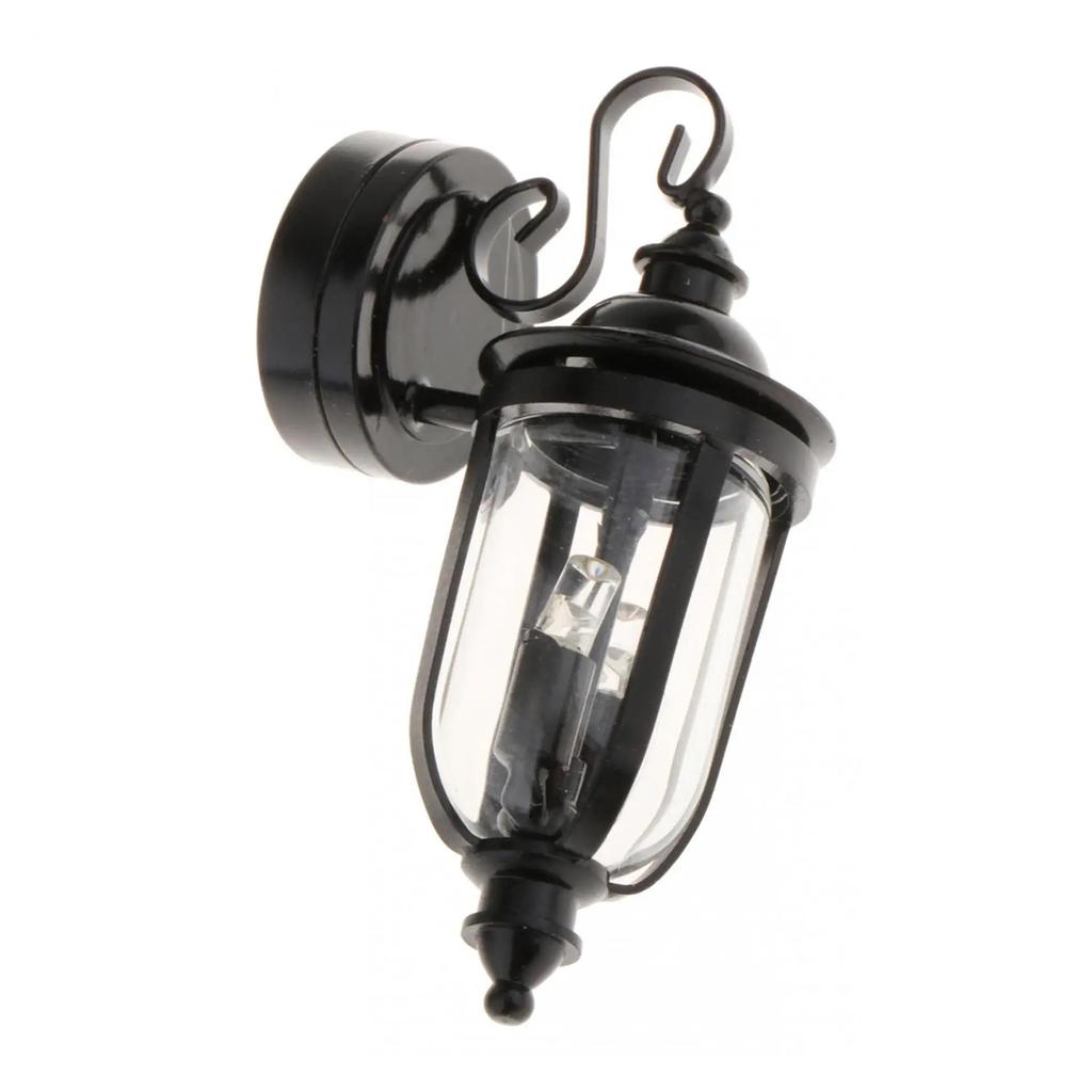 Miniature Black Wall Sconce Model Figure 1/12 Dollhouse Wall Lamp Realistic Garden Lamp for Dollhouse Scene Display