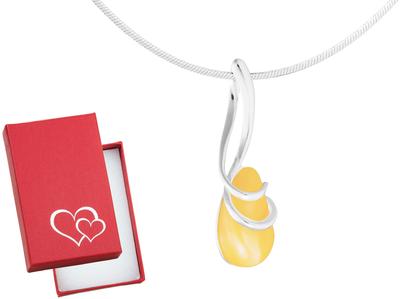 Short Silver Necklace Drop with Milky Amber Teardrop Choker 40 Cm