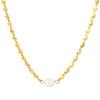 Unique and niche stainless steel bead chain necklace with oval white pearl pendant, elegant accessory for girls, sweet gift