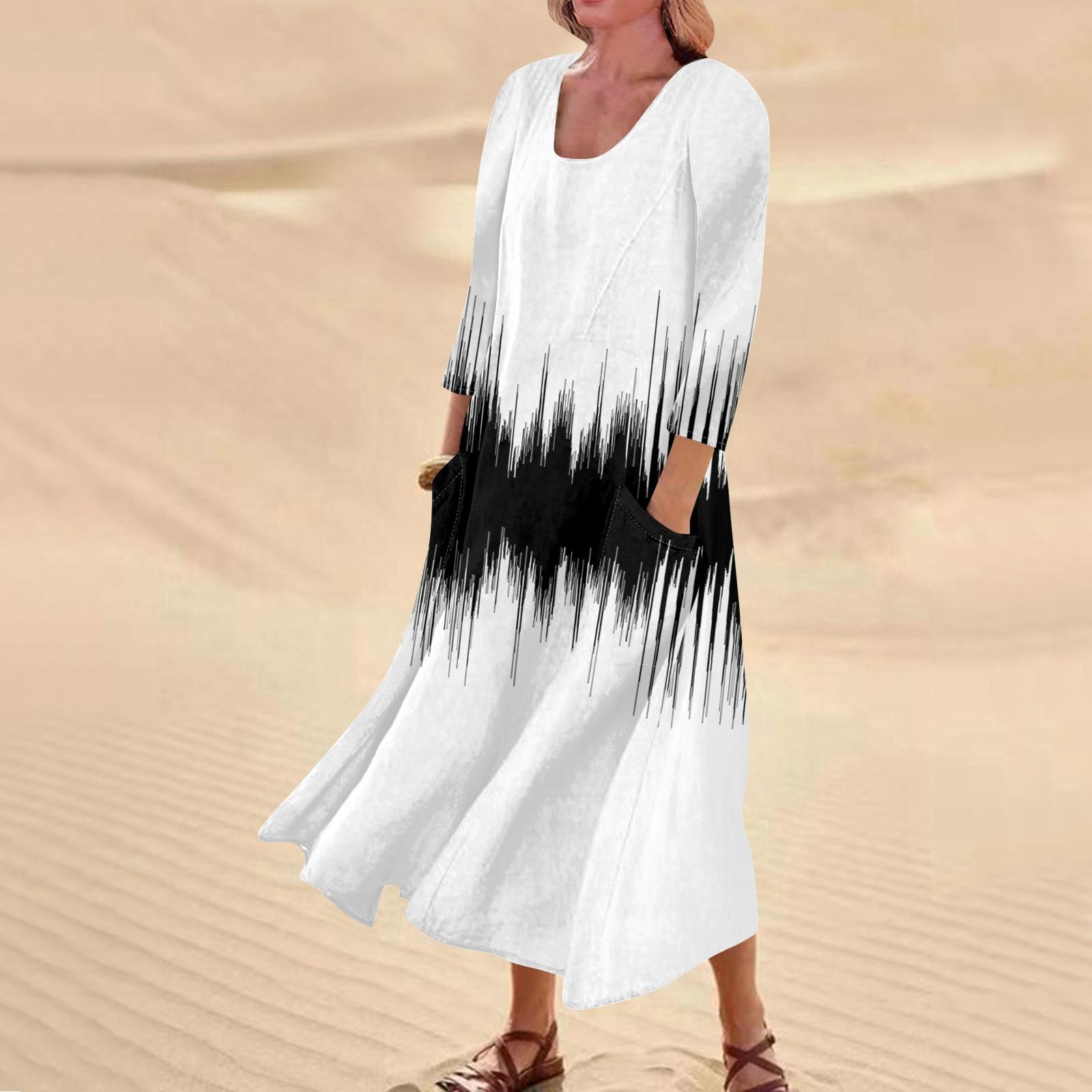 

Женское повседневное удобное хлопковое платье с карманами и рукавами три четверти XL белый