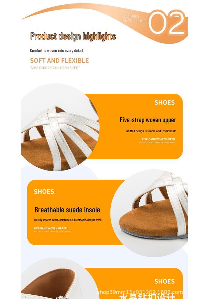 Girls' White Professional Latin Dance Shoes - Soft Sole for Beginners & Competitions
